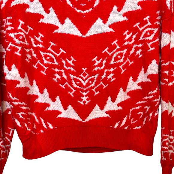 Express Size XS Cotton Blend Red and White Abstract Cozy Ski Sweater - Picture 3 of 7